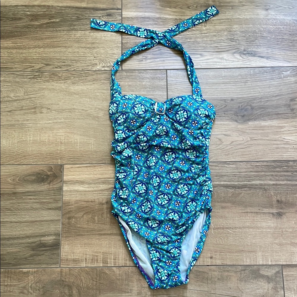 Spanx Assets by Sarah Blakely Swimsuit Womens S Blue Halter Slimming One Piece
